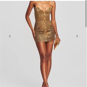 Retrofete Sheena Gold Beaded Strapless Mini Dress Sz Small